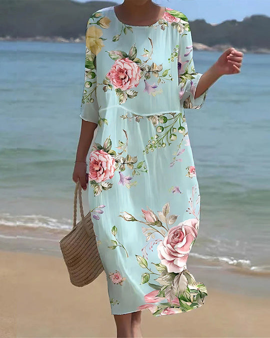 Cindy - Elegant belly cover floral dress