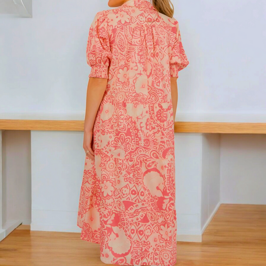 Carmen | Floral Midi Coral Dress