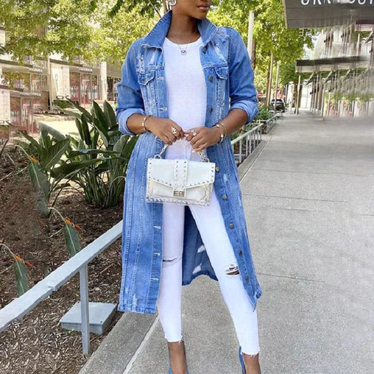 Moon - Chic Long Denim Jacket – The Perfect Blend of Style and Comfort