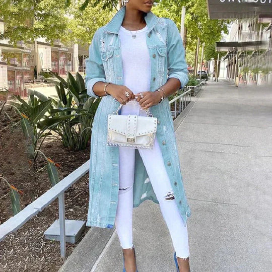 Moon - Chic Long Denim Jacket – The Perfect Blend of Style and Comfort