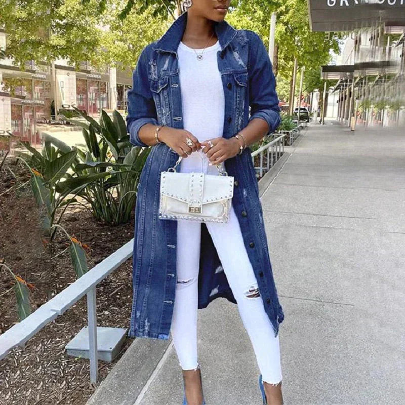 Moon - Chic Long Denim Jacket – The Perfect Blend of Style and Comfort